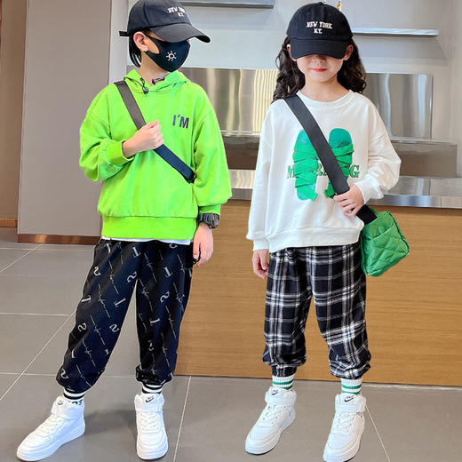 特惠49元2条！ 儿童秋款格子字母卫裤男女童潮流休闲宽松运动裤 商品图0