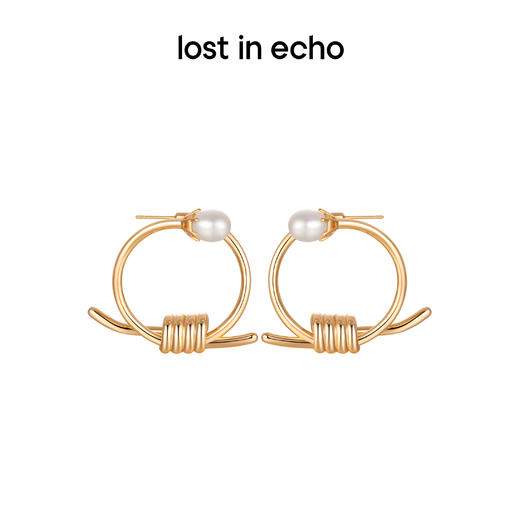 lost in echo 设计感轻奢小众捆绳结螺旋珍珠耳环925银针 商品图3