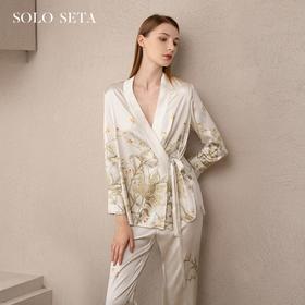 Solo seta蚕丝睡衣套装中国风家居服两件套斜襟汉元素外穿女秋冬
