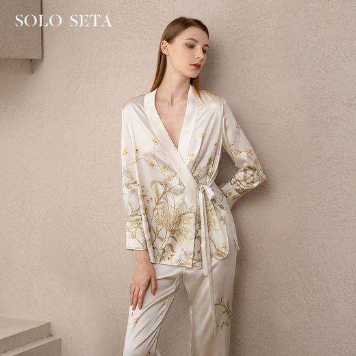 Solo seta蚕丝睡衣套装中国风家居服两件套斜襟汉元素外穿女秋冬 商品图0