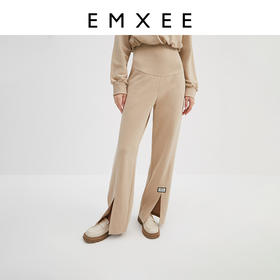 【孕妈服饰】嫚熙孕妇直筒裤春秋个性设计感开叉孕妈妈大码托腹华夫格阔腿长裤