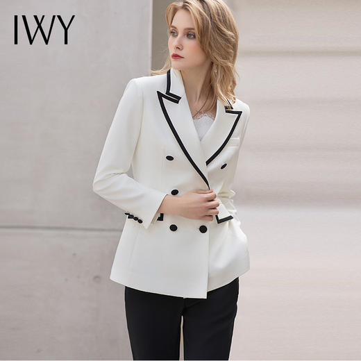 IWY/白色双排扣高端职业套装2022新款时尚主持人西装正装女气质工作服 C12102+P31355 商品图1