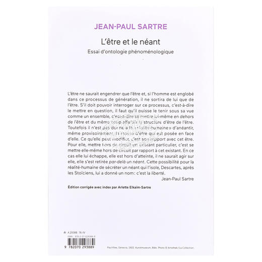 【中商原版】【法国法文版】萨特：存在与虚无 法文原版 L’être et le néant Jean-Paul Sartre 哲学 商品图1