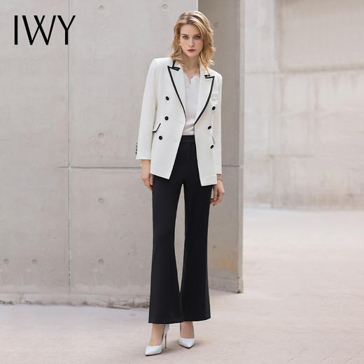 IWY/白色双排扣高端职业套装2022新款时尚主持人西装正装女气质工作服 C12102+P31355 商品图5