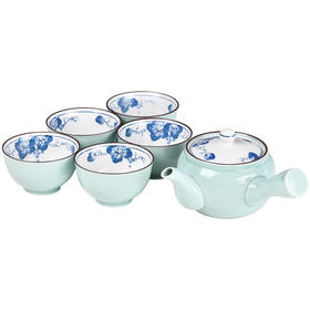 【日本进口】波佐见烧 绿釉横手-茶具礼盒套装