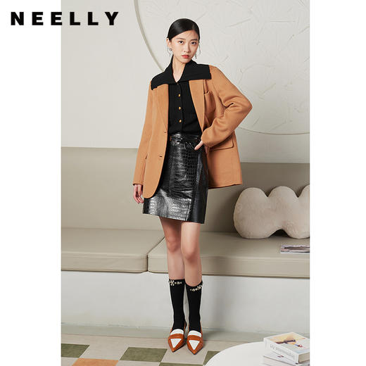 NEELLY纳俪商场同款秋冬季中长款双面呢外套女西装式毛呢上衣时尚N22104N04408 商品图1