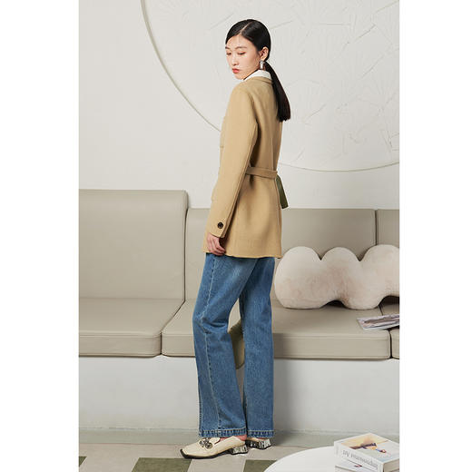 NEELLY纳俪商场同款西装双面呢大衣女收腰系带毛呢外套含羊毛保暖N22104N04409 商品图4