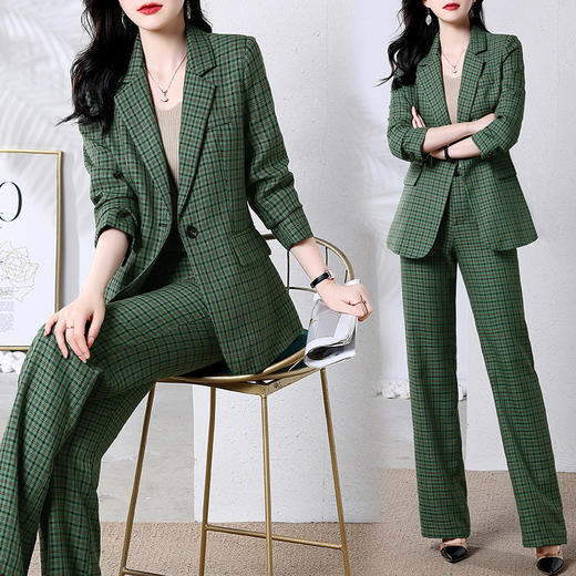 HR WG72139时尚气质优雅减龄格纹洋气阔腿裤两件套 商品图1