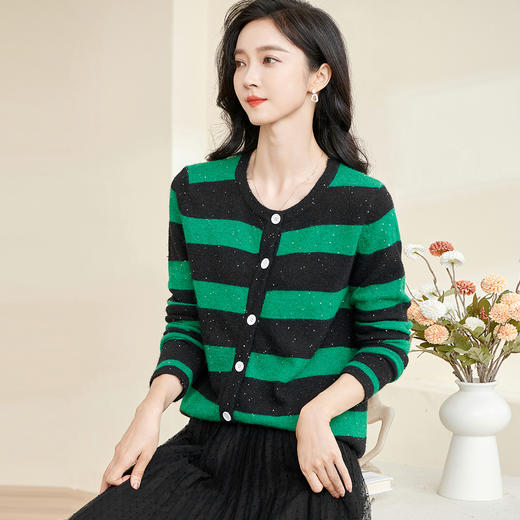 剩M 米思阳2025春季新款时尚撞色条纹上衣通勤百搭宽松女式针织衫3288 商品图1