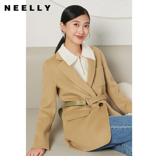 NEELLY纳俪商场同款西装双面呢大衣女收腰系带毛呢外套含羊毛保暖N22104N04409 商品图3