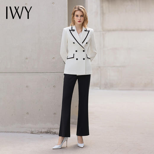 IWY/白色双排扣高端职业套装2022新款时尚主持人西装正装女气质工作服 C12102+P31355 商品图3