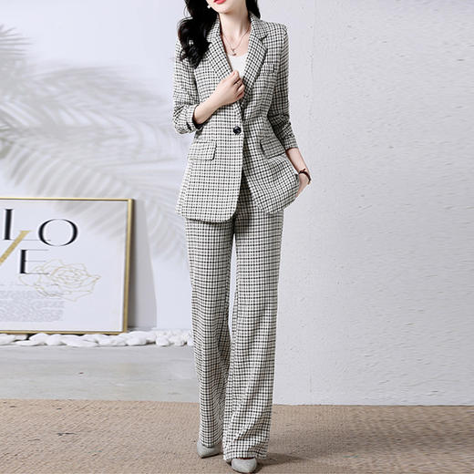 HR WG72139时尚气质优雅减龄格纹洋气阔腿裤两件套 商品图3