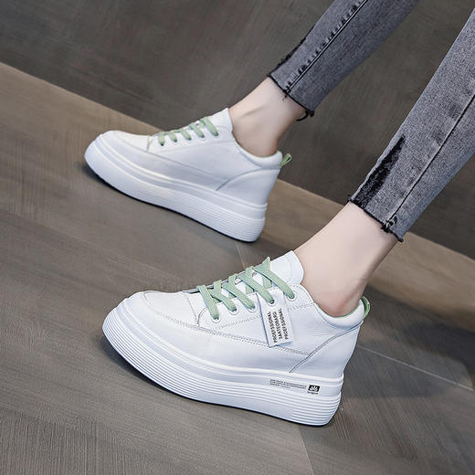 新款爆款真皮网鞋单鞋内系带运动鞋坡跟低帮系带透气小白鞋MLS3388 商品图5