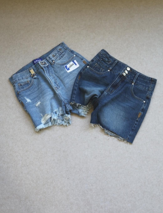 简单粗暴的 玩儿呗 哈！女段 潮牌AD 毛边裤脚 牛仔 短裤 2款入 商品图0