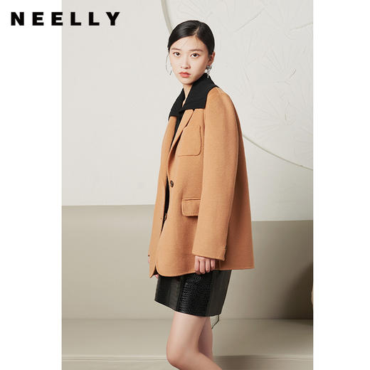 NEELLY纳俪商场同款秋冬季中长款双面呢外套女西装式毛呢上衣时尚N22104N04408 商品图2