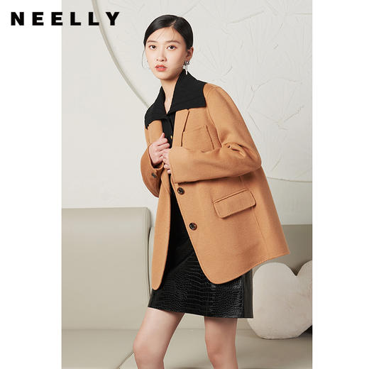 NEELLY纳俪商场同款秋冬季中长款双面呢外套女西装式毛呢上衣时尚N22104N04408 商品图0