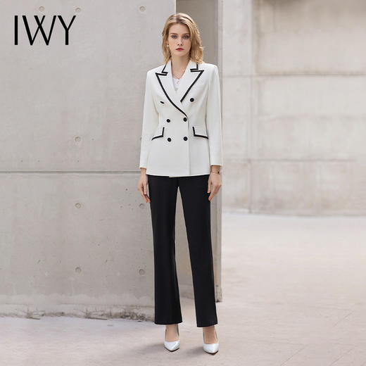 IWY/白色双排扣高端职业套装2022新款时尚主持人西装正装女气质工作服 C12102+P31355 商品图7