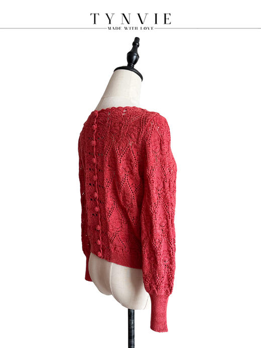 TYNVIE 大圆领两面穿长袖针织上衣-砖红色 商品图5