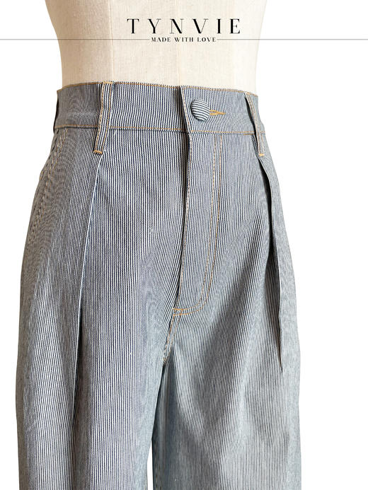 TYNVIE 插袋直筒阔腿裤-蓝条纹 商品图1