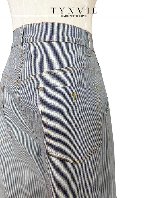 TYNVIE 插袋直筒阔腿裤-蓝条纹 商品图3
