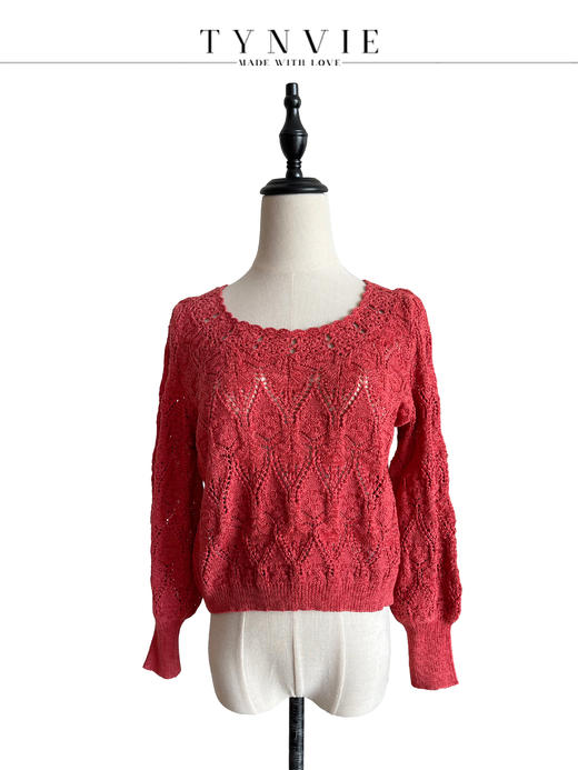 TYNVIE 大圆领两面穿长袖针织上衣-砖红色 商品图1