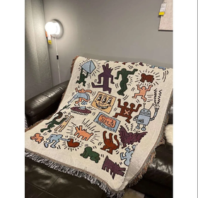 【爆款超低价预售 急单慎拍】 Keith haring涂鸦大师 插画单人沙发毯装饰挂毯休闲盖毯