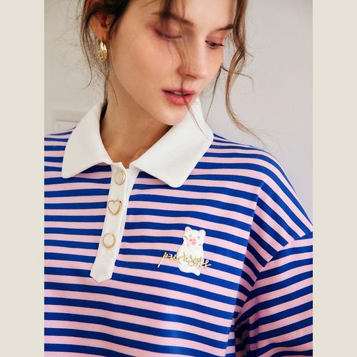 欧芮儿POLO领条纹T恤女春季2022年新款宽松显瘦时尚休闲上衣 商品图1