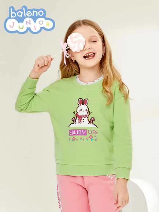 22FW 班尼路童装春秋冬新款休闲像素感印花女童圆领卫衣宽松儿童上衣 商品图0