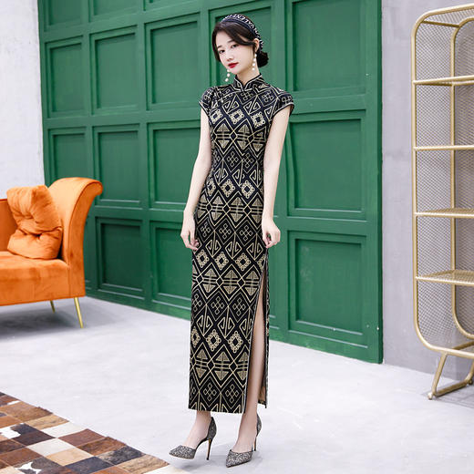 中长款仿丝双层连袖高开叉显瘦少女粉色系旗袍连衣裙YM6140 商品图1