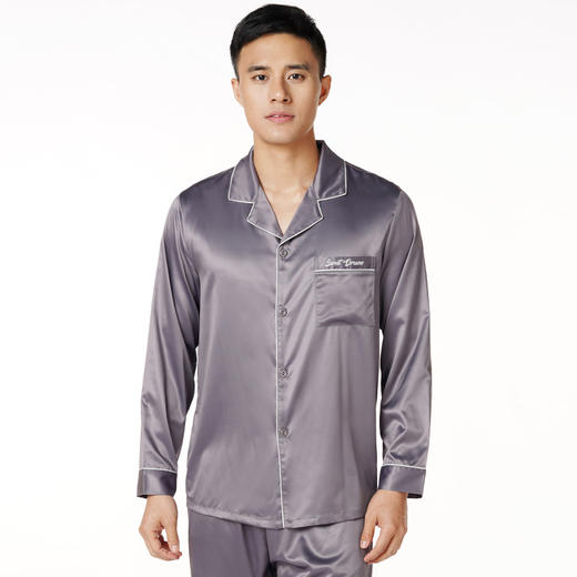 都市丽人都市锋尚好睡好眠男士丝质套装哑光弹力色丁薄家居服长袖睡衣FH20B2 商品图0