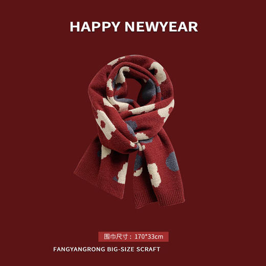 红色新年围巾女冬季圣诞雪人针织毛线围脖韩版百搭加厚保暖学生潮 商品图1