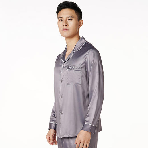 都市丽人都市锋尚好睡好眠男士丝质套装哑光弹力色丁薄家居服长袖睡衣FH20B2 商品图1