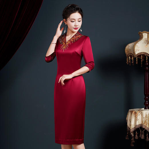 JC-JY5249婚宴礼服高贵醋酸缎改良连衣裙秋季丈母娘婚礼服喜婆婆敬酒服 商品图2