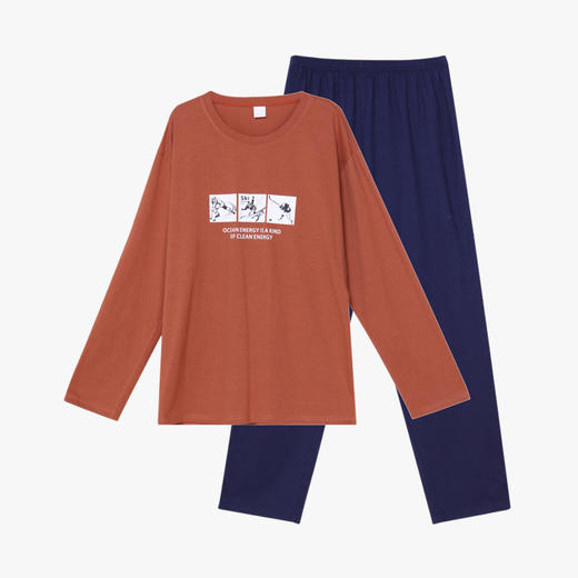 都市丽人都市锋尚舒适外出男士特价棉质长袖套装26支CVC单面薄家居服长袖睡衣FH22F1 商品图3