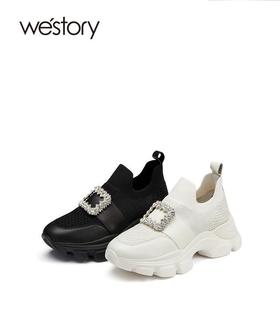 westory2022年秋季新款钻扣厚底纯色时尚休闲鞋运动百搭72781