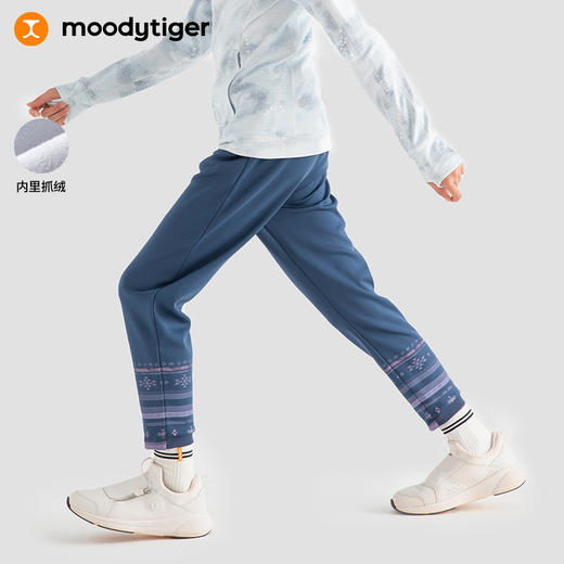 moodytiger女童长裤2022冬新款印花加绒保暖休闲运动裤| 欧若拉 M24211301 商品图0