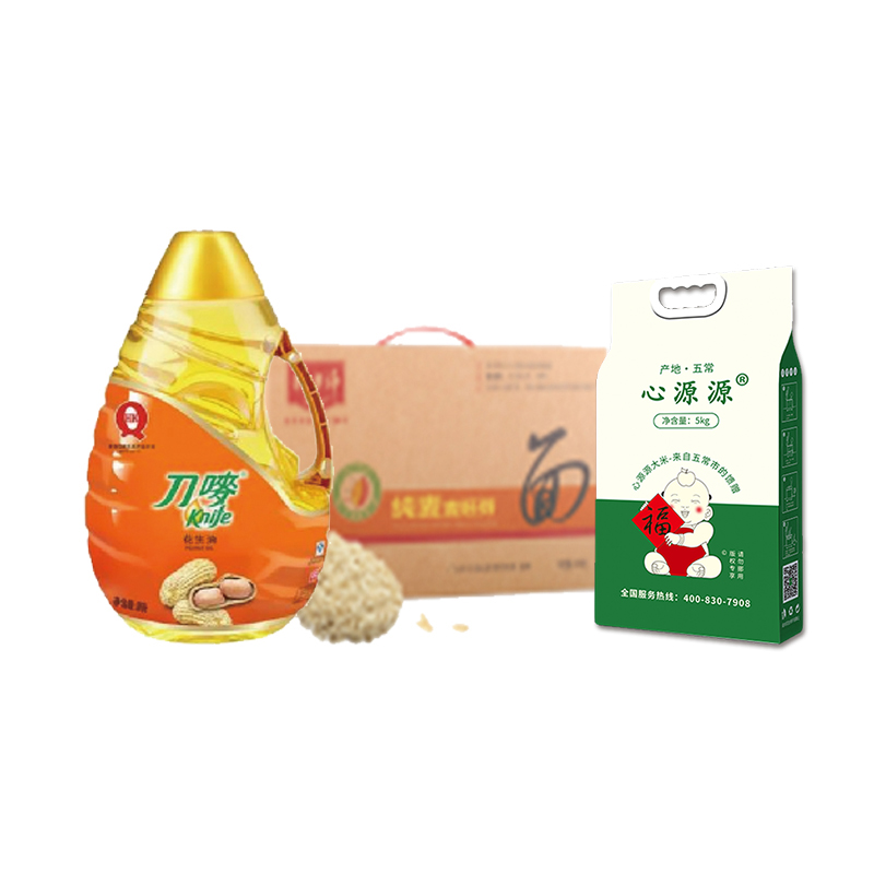 绿色五常心源源大米5kg*1包+刀唛花生油3.5L+精力沛牌纯麦胚芽面910g