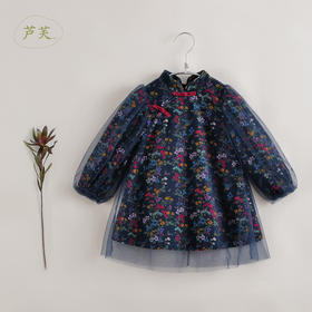 【马克珍妮 中国风】秋装新款 灯芯绒网纱旗袍连衣裙221726