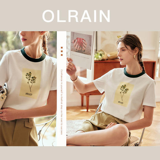 欧芮儿白色短袖T恤女春季2022新款宽松显瘦洋气印花打底针织上衣 商品图2