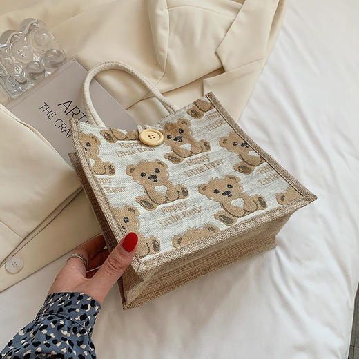 亚麻手提袋女外出手拎包网红ins日系小挎包学生小清新单肩包 商品图9