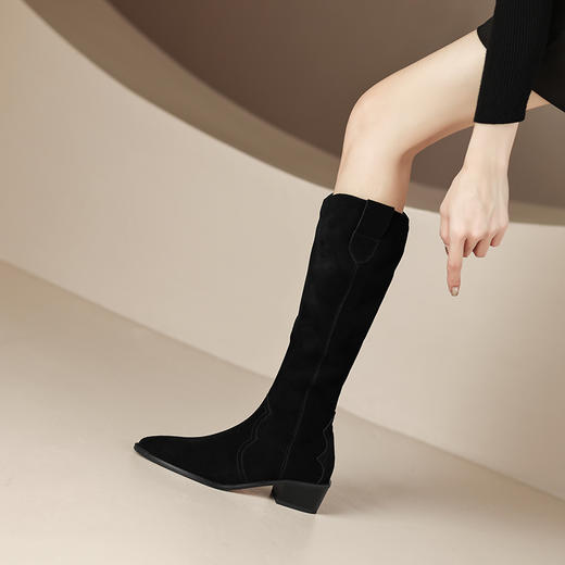 简约百搭款，尖头低跟长筒靴HCY-3156 商品图10