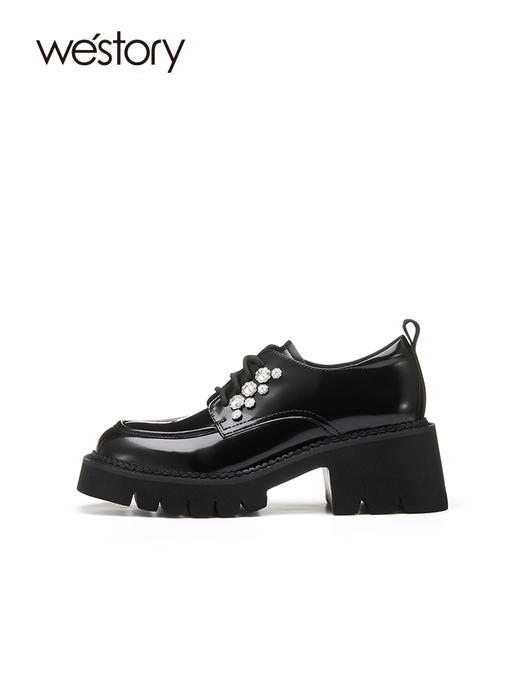 westory英伦风系带厚底纯色显瘦增高百搭小皮鞋22年秋季新款72611 商品图2