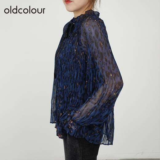oldcolour春秋商场同款豹纹木耳领雪纺衫气质衬衫女N33013383 商品图3
