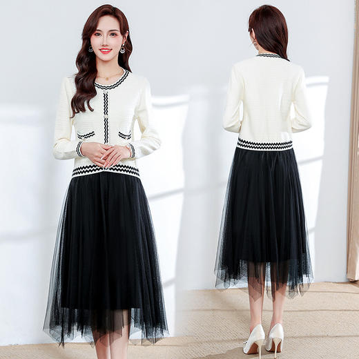 YWE 22X4502网纱拼接长袖针织连衣裙 商品图3