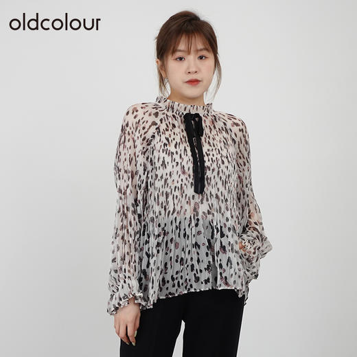oldcolour春秋商场同款豹纹木耳领雪纺衫气质衬衫女N33013383 商品图0