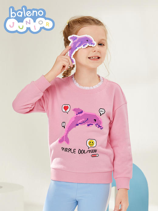 22FW 班尼路童装春秋冬新款休闲像素感印花女童圆领卫衣宽松儿童上衣 商品图1