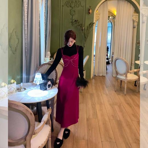 BeQueenStory【漫塔玫瑰】重工钉钻露背丝绒吊带裙 商品图4