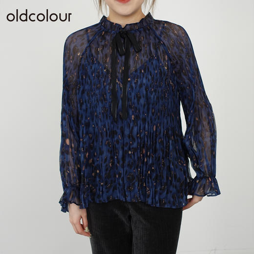 oldcolour春秋商场同款豹纹木耳领雪纺衫气质衬衫女N33013383 商品图1