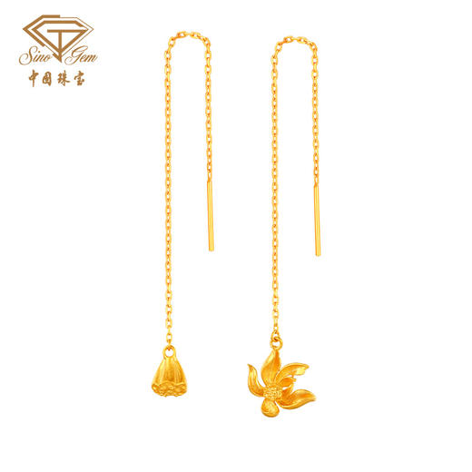 「美好金家园-涟漪」足金黄金耳线 古法工艺长款莲花莲蓬耳饰  商品图1