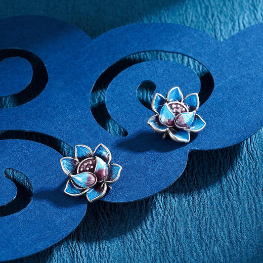 子佩集【沁鼻香】S925银珐琅彩荷花复古耳钉【ZSCH-SY32158】2209 商品图2